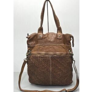 LANGELLOTTI EUC ITALIAN MADE GEN LEATHER WOVEN CONVERTIBLE BACKPACK 3 WAY BAG